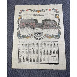 VTG 1965 Linen Calendar Towel Bird In Hand PA Old Village Store Folk Art 18x23